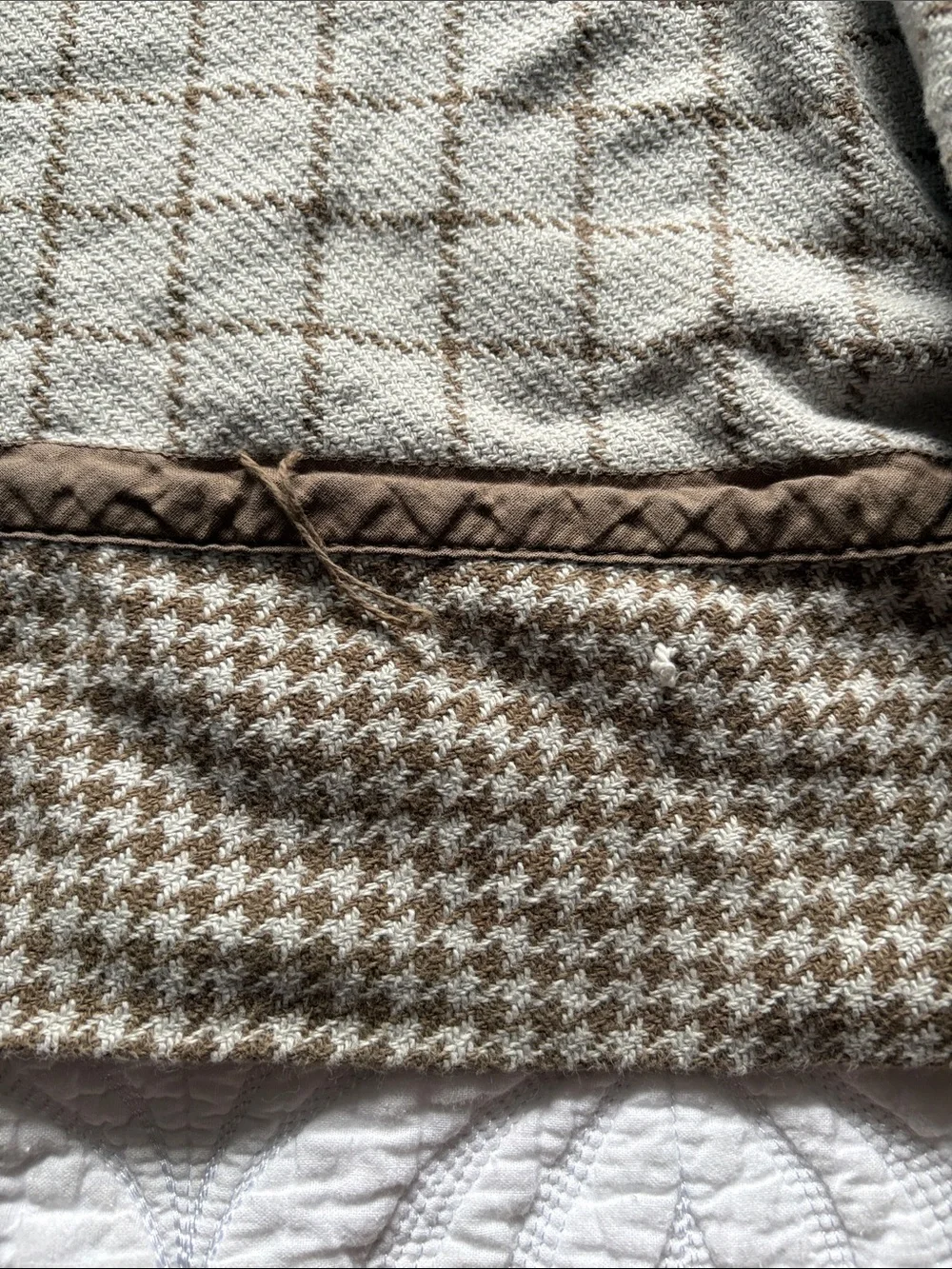 Restoration Hardware Brown and Blue Houndstooth Pillow Shams and bed skirt